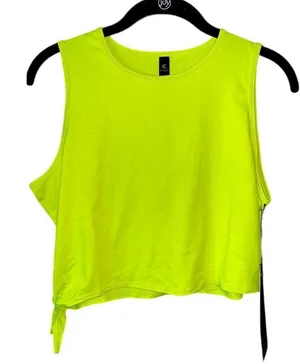 Kyodan Neon Yellow Athletic Crop Tank‎ Top with Side Ties Workout Activewear C26 thumbnail 1