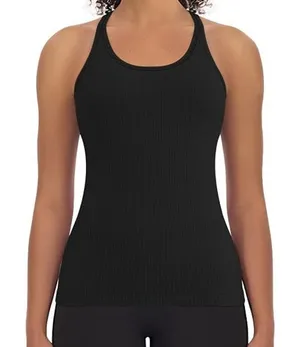 NWT ~ Women's Black Ribbed Racerback Tank Top & Built In Bra ~ Ladies Plus XXL thumbnail 1