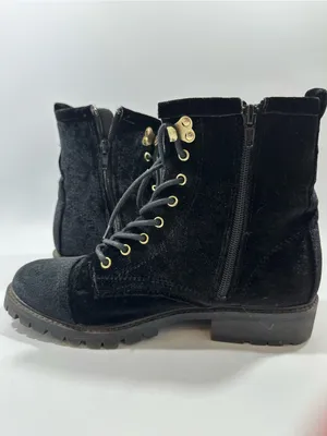 Betsey Johnson Bugsy Black Velvet Combat Boots Beaded Insect Bee Sz 8 Whimsigoth thumbnail 2