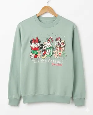 Disney Parks Christmas Sweatshirt S Tis The Season Mickey Minnie Cocoa Mint gree thumbnail 1