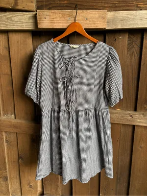 Violet Skies Cottagecore Black and White Gingham Dress thumbnail 3