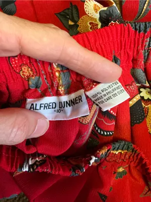 Vintage 90s Alfred Dunner Red Floral Midi Skirt Size 10 Elastic Waist thumbnail 3
