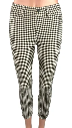 Uniqlo Black White Gingham Check Mid Rise Skinny Stretch Pockets Ankle Pants S thumbnail 1