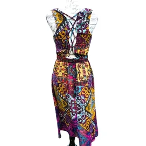 Addie Multicolor Vibrant Open Back Lace Up‎ V-Neck Sleeveless Midi Dress Size S thumbnail 2