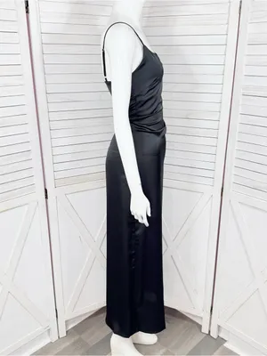 LBLC The Label Valarie Black Satin Slip Dress XS Midi Whimsigoth Party Coquette thumbnail 4
