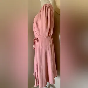 FAME AND PARTNERS Georgette Blush Pink V-Neck Wrap Cocktail‎ Feminine Dress Sz 14 thumbnail 5