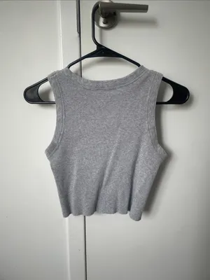 John Galt Classic Gray Ribbed Crop Tank Top thumbnail 3