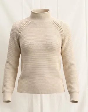 J. MCLAUGHLIN Garter Style Textured Knit Mock Neck 100% Cotton Sweater Cream, S thumbnail 1