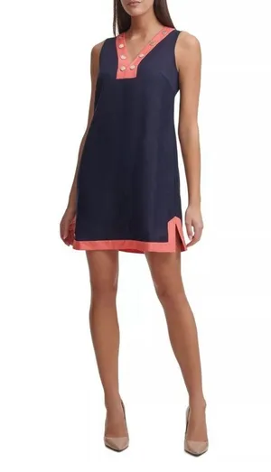 Tommy Hilfiger Women’s Slitted Short Shift Dress Petites 2P Blue thumbnail 2