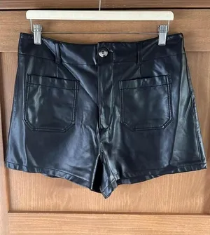 Anthropologie Maeve The Colette Black High Rise Faux Leather Shorts Women’s 32 thumbnail 1