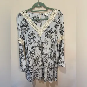 Umgee Embroidered Mini Swing Dress Blue Floral‎ Bohemian Gypsy Cottagecore sz S thumbnail 4