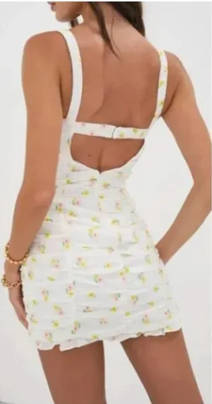 For Love & Lemons CELIA SHIRRED FLORAL EMBROIDERED LACE OPEN-BACK MINI DRESS XS‎ thumbnail 1
