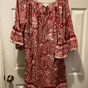 Umgee Red and White Floral Long Sleeve Dress thumbnail 1