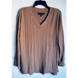 Andrew Marc Lightweight Sweater Dark Tan Small thumbnail 2