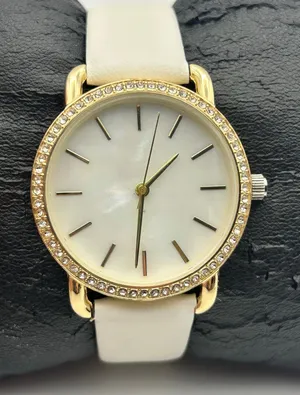 Women’s Gold-tone Crystal Bezel Mother Pearl Dial White Band Minimalist Watch thumbnail 1