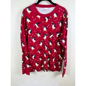 Hanna‎ Andersson Penguin Pajama Top Womens Medium Long Sleeve Cotton Christmas thumbnail 2