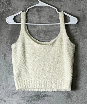 SKIMS Cozy Knit Boucle Lounge Tank Top Bone Cream Fuzzy Soft Stretch S/M thumbnail 1