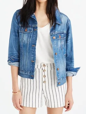 Madewell Emmett Button Front Shorts 32 Ivory Navy Stripe High Rise Stretch NWT thumbnail 6