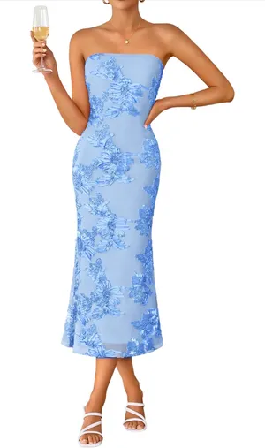 Blue Strapless Midi Dress thumbnail 1
