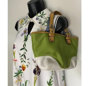 COACH Small Handbag Green White Tote Bag thumbnail 8