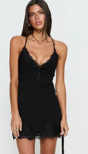 Princess Polly Lace Black Dress Mini thumbnail 1