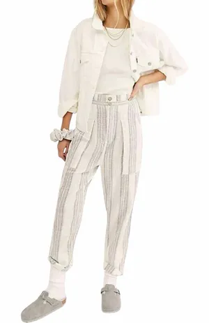 Free People Pants Size Large NWT Ivory Semi Sweet High Rise Coastal Beach Crop thumbnail 1