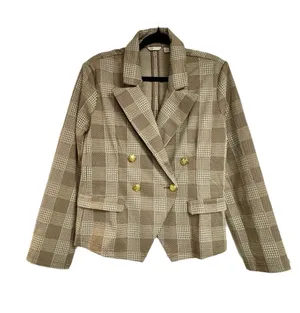 Cato Beige Plaid Double-Breasted Blazer with Gold Buttons thumbnail 1
