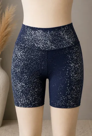Zyia Active Metallic Splatter Biker Shorts Navy Silver Size S NWOT thumbnail 1