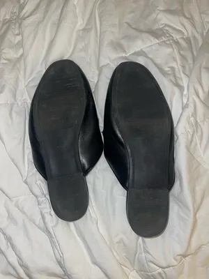 A New Day Black Leather Slide Mules with Gold Chain Accent Sz 9.5 thumbnail 3