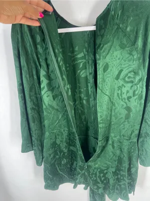 Zara Woman Knotted Jacquard Blouse Bottle Green Tie Front Size M thumbnail 12