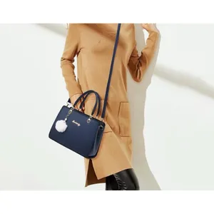 Navy Blue PU Leather Satchel Crossbody‎ Bag Heart Hardware Pom Pom Charm thumbnail 2