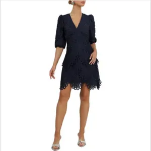 Adelyn Rae Harper Lace Mini Dress Cocktail Scallop Navy Blue Empire-waist V-neck thumbnail 2