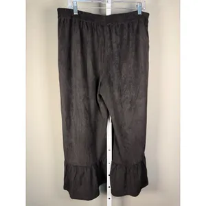 Umgee Black Velour Cropped Pants XL Boho Ruffle Hem Wide Leg thumbnail 4