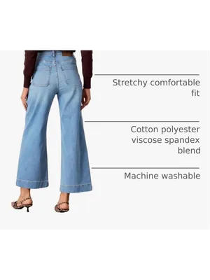 NEW High Waisted Cropped Wide Leg Jeans Stretchy Loose Denim Pants 4 thumbnail 3