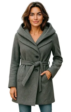 TAHARI Wool Blend Belted Shawl Collar Coat, Jacket in Grey thumbnail 1