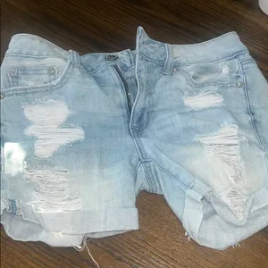 American Eagle Outfitters Light Blue Distressed Denim Shorts thumbnail 1