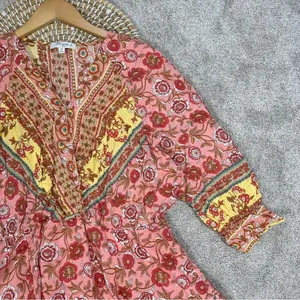 Umgee Floral Border Print Layered Mini Dress Boho Gypsy Rose Pink Plus Size 1X thumbnail 6