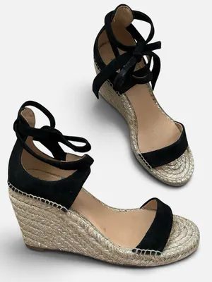 BADGLEY MISCHKA Suede Ankle Tie Wrap⁠ Espadrille Wedge Sandals in Black Sz. 6.5 thumbnail 2