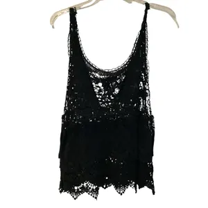 Elegant Crochet Black Tank, Blouse Or Swimsuit Coverup. Size M/L thumbnail 6