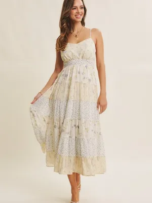 Meadow-inspired Mixed Floral Bow-back Midi Dress thumbnail 3