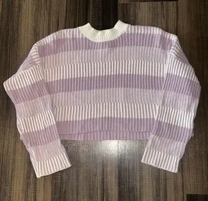 Sincerely Jules Lavender and White Striped Cropped Crew Sweater thumbnail 1