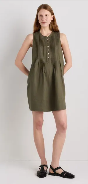 Quince 100% European Linen Sleeveless Swing Dress Bayberry Olive Size M NWOT thumbnail 1