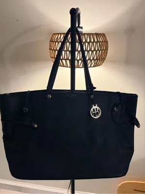 henri bendel Black Leather Tote with Gold Logo Charm thumbnail 2