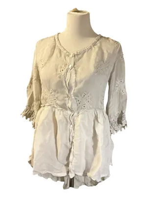 Tempo Paris Silk Blend Eyelet Embroidered Lace Trim Tunic Top (Size S) thumbnail 1
