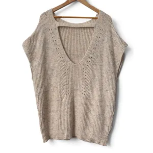 PILCRO Oversized Oatmeal Marl Knit Sweater Vest Deep V-Back Strap MEDIUM thumbnail 2