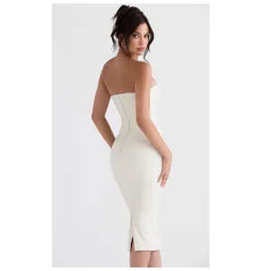 NEW House of CB Camilla Ivory Vegan Leather Strapless Dress Size XS thumbnail 3