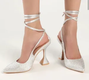 Lulus Kayka White‎ Rhinestone Lace-Up Pointed-Toe Pumps thumbnail 1