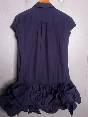 Anthropologie Maeve Short-Sleeve Collared 3D Ruffle Mini Shirt Dress Navy. XS thumbnail 4