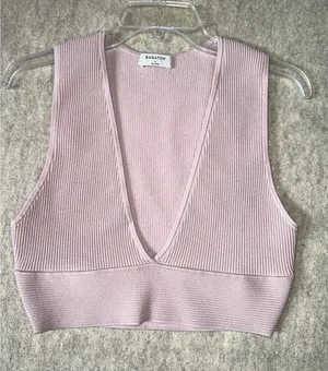 Aritzia Babaton Sculpt Deep V-neck Cropped Halo Pink Sz Large Spring Pastel thumbnail 1