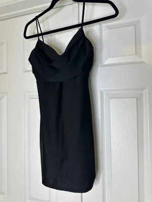 Lovely Day Black Satin Style Cowl Neck Mini Dress Small Date Night Party thumbnail 2